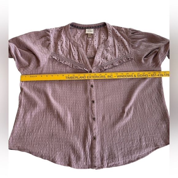 Knox Rose Women’s Size XXL Purple Blouse Eyelet Short Puff Sleeves Button Front. - Picture 10 of 10
